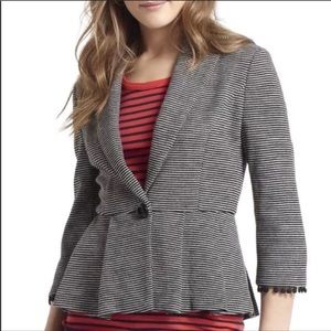 Anthro Tabitha stripe knit peplum blazer w pompons